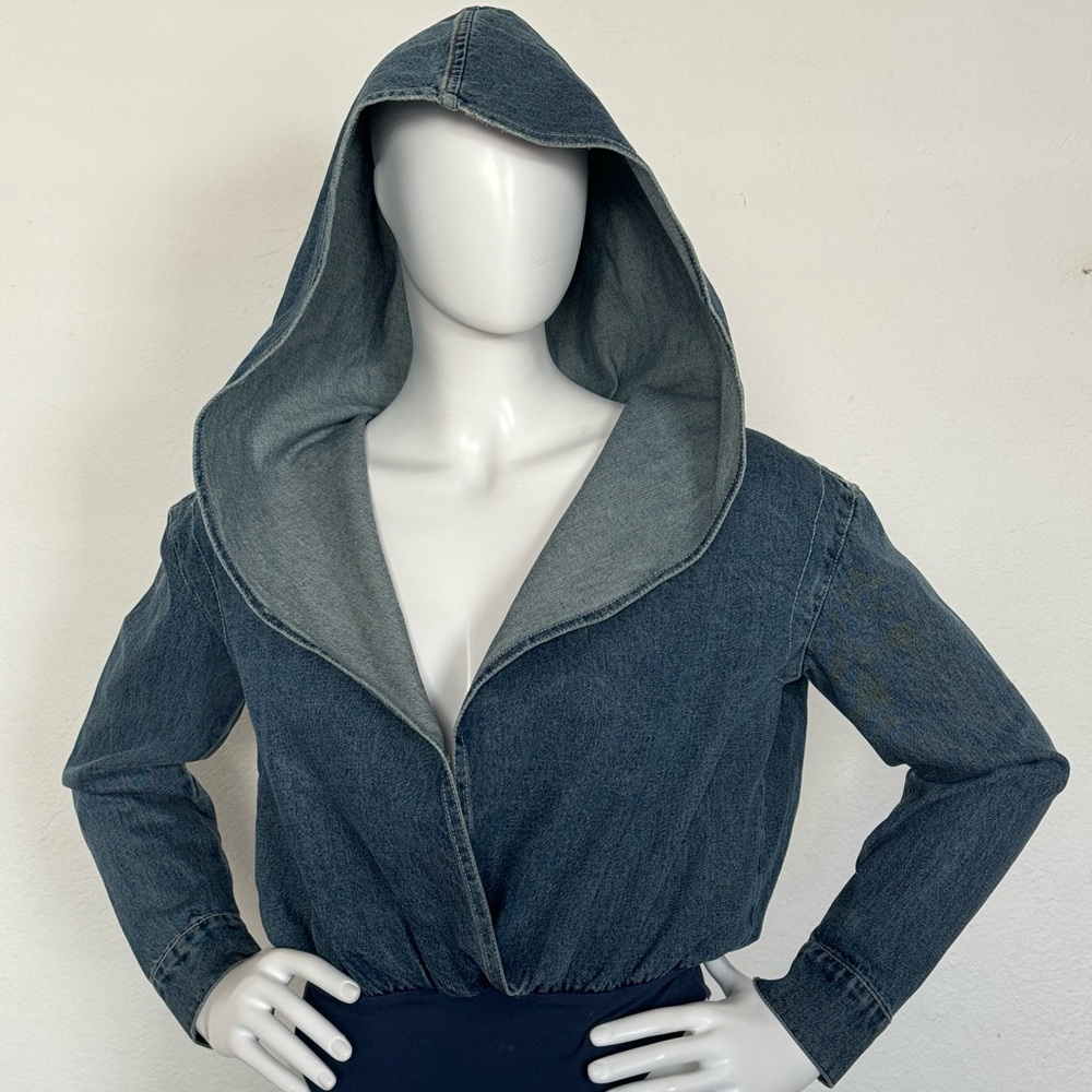 Denim Hooded Bodysuit Hood Body Shirt S/M/L Alaia Style